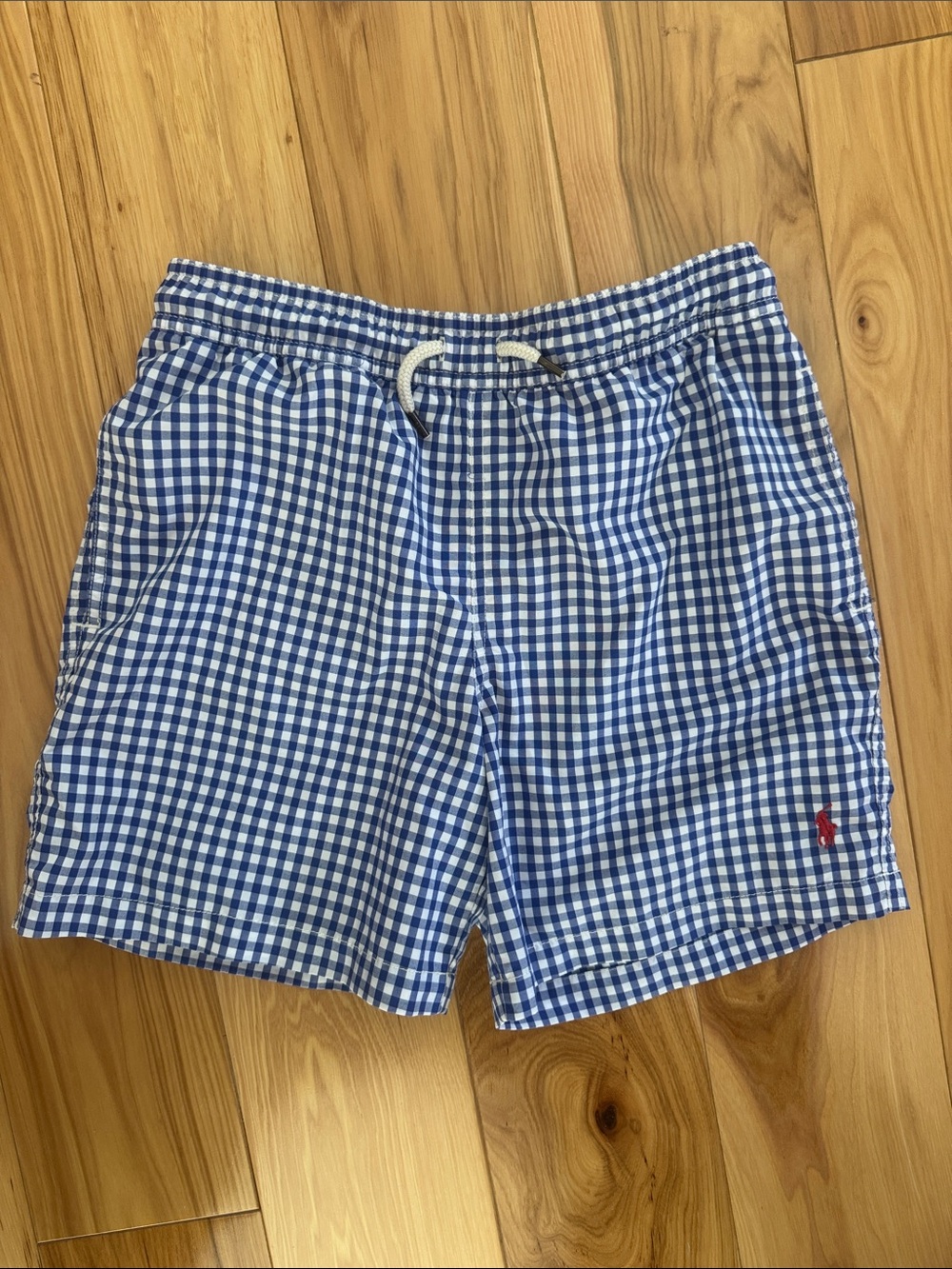 Polo by Ralph Lauren Blue and White Gingham Swim Trunks